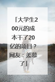 大学生200元的成本干了20亿的项目？网友：羡慕了